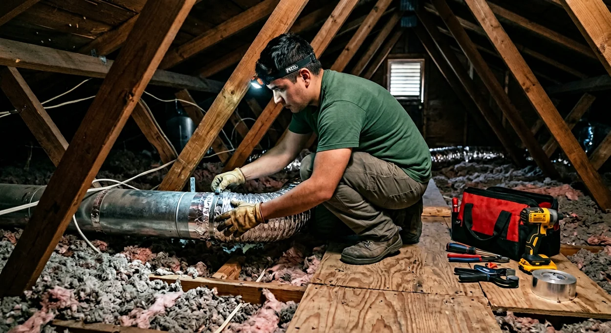Illustration of accessible ductwork service in an attic